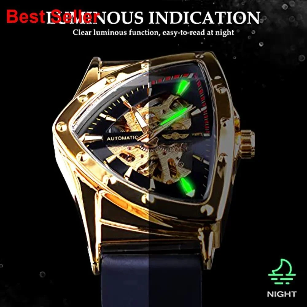 Automatic Mechanical Watch with Triangle Dial, Stainless Steel Bracelet